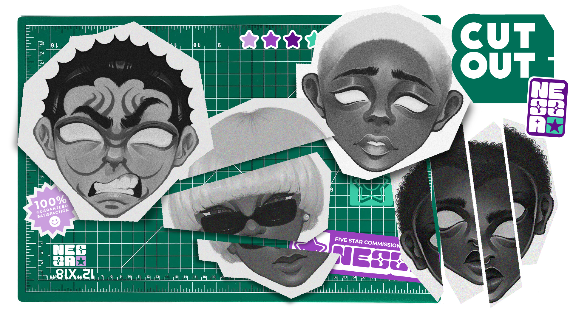 Cutout paper portrait asset collection.