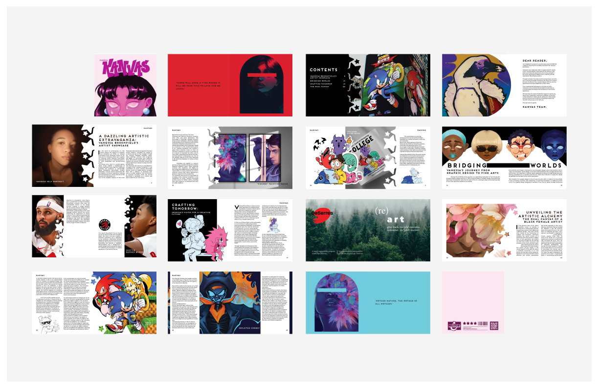 Zine folio spread and page layouts.