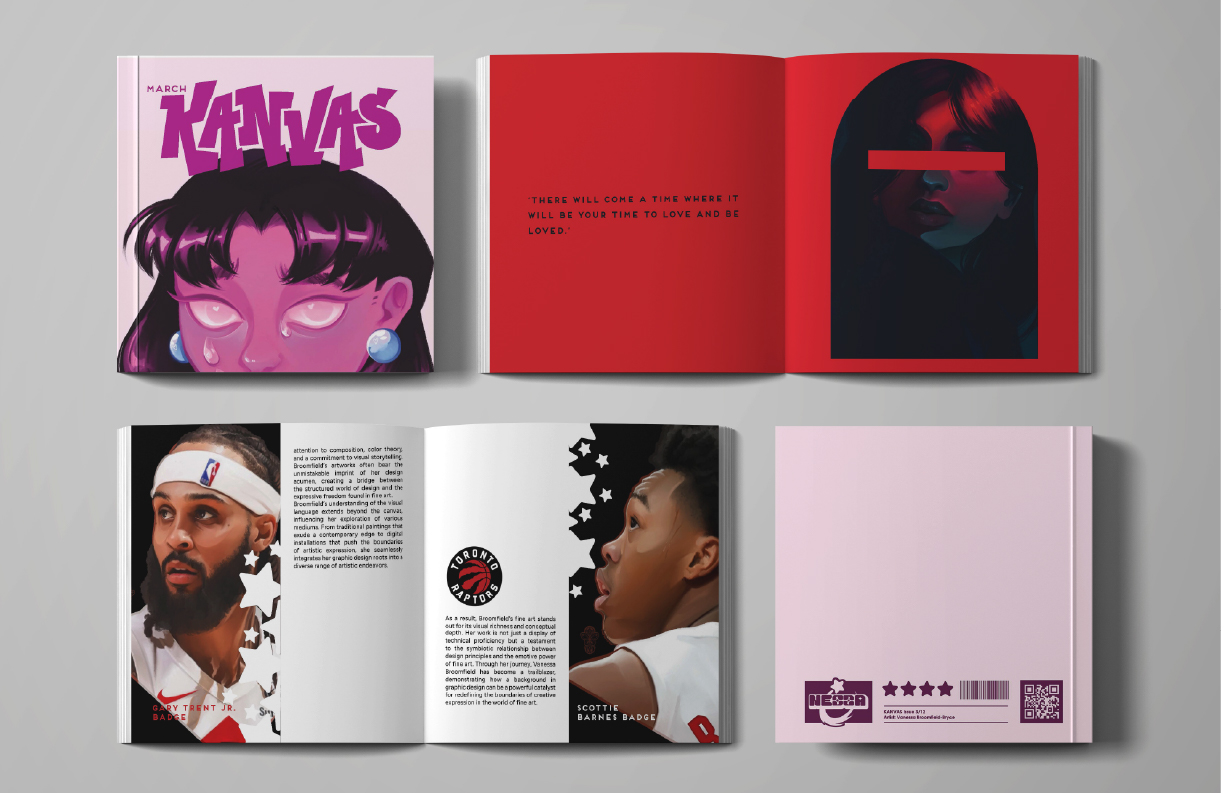 Zine folio spread and page layouts.