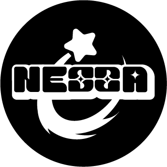 Inverted black and white 'Nessa Designs' Logo