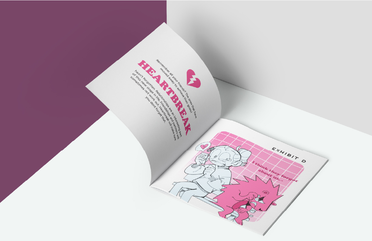 'Heartbreak illustrated page spread within 'Nessa's Guidebook'.